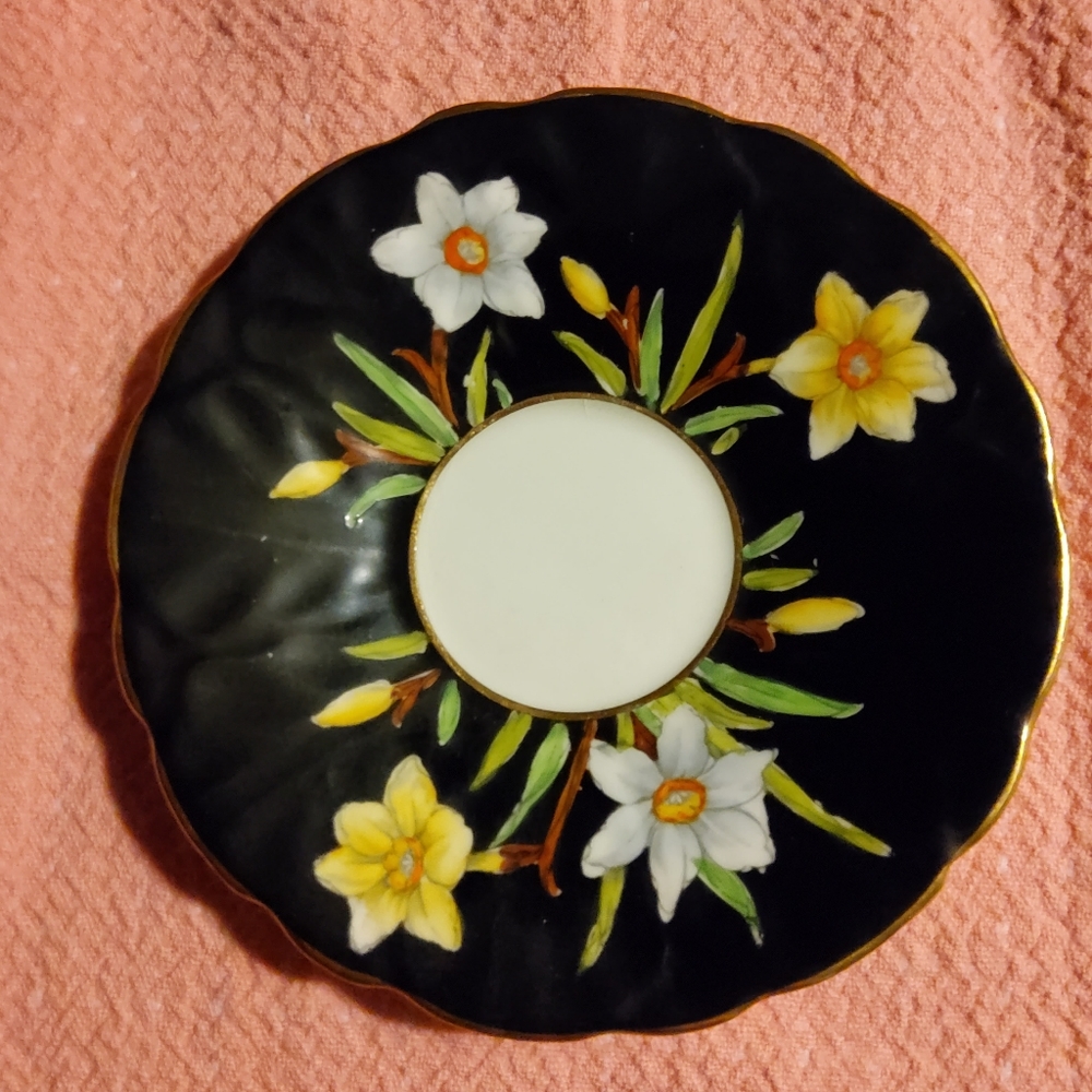 Made in England Aynsley Bone China, 2* Hand-Painted Saucer Pieces, Gold Trim